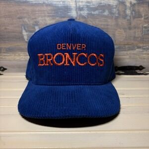Vintage 90's Corduroy Denver Broncos Blue Script AJD Snapback Hat USA MADE  🏈